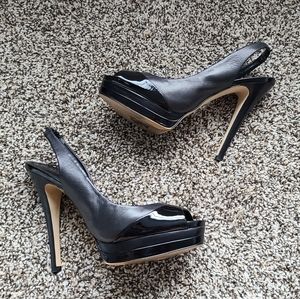 Aldo Black Leather Slingback Platform Heels